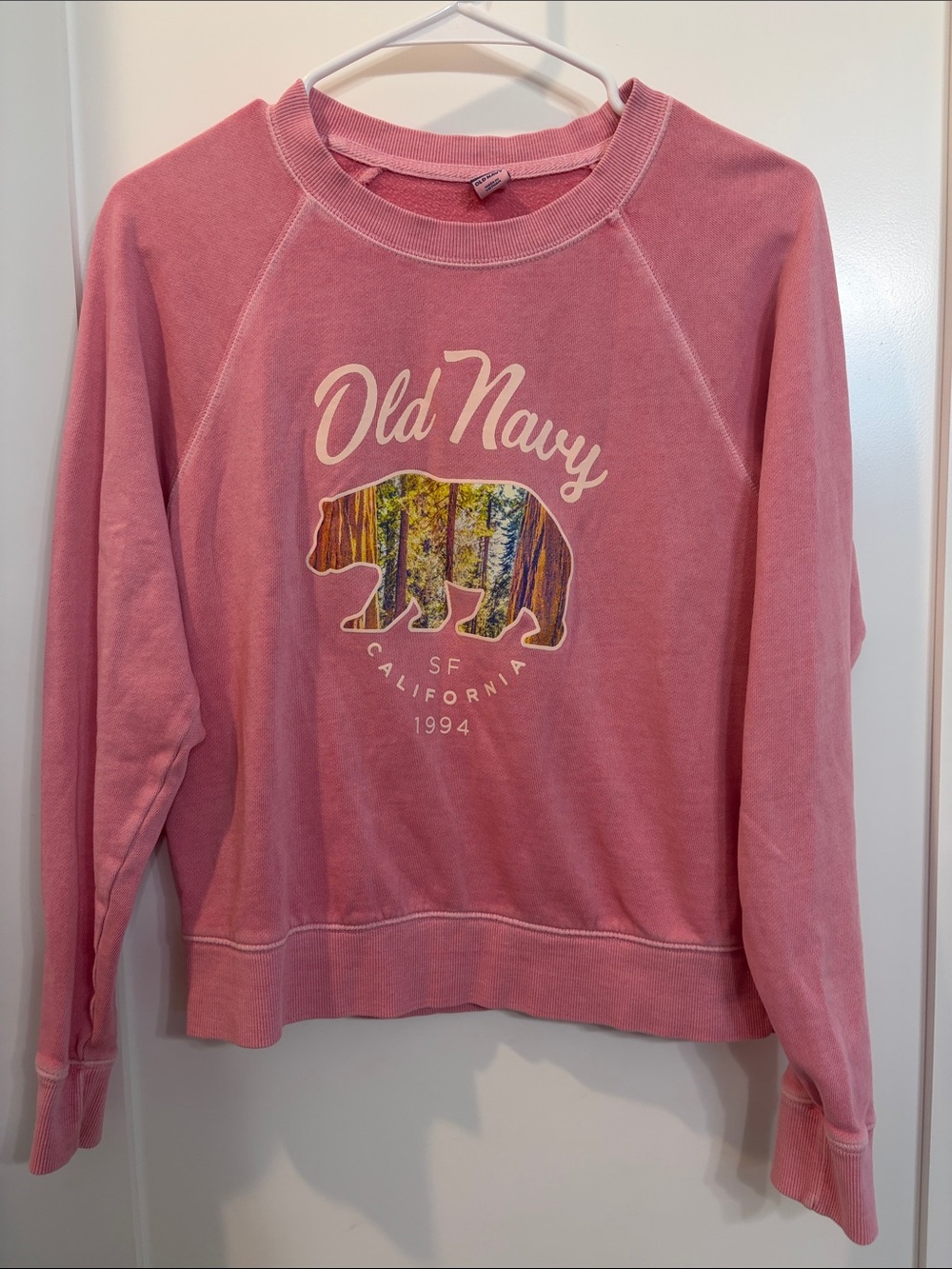 Old Navy Pink Crewneck Sweatshirt with Nature Bear Graphic